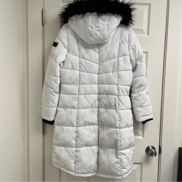 Karl Lagerfeld Paris White Long Faux Fur Puffer Coat - Size Large - Picture 4 of 16